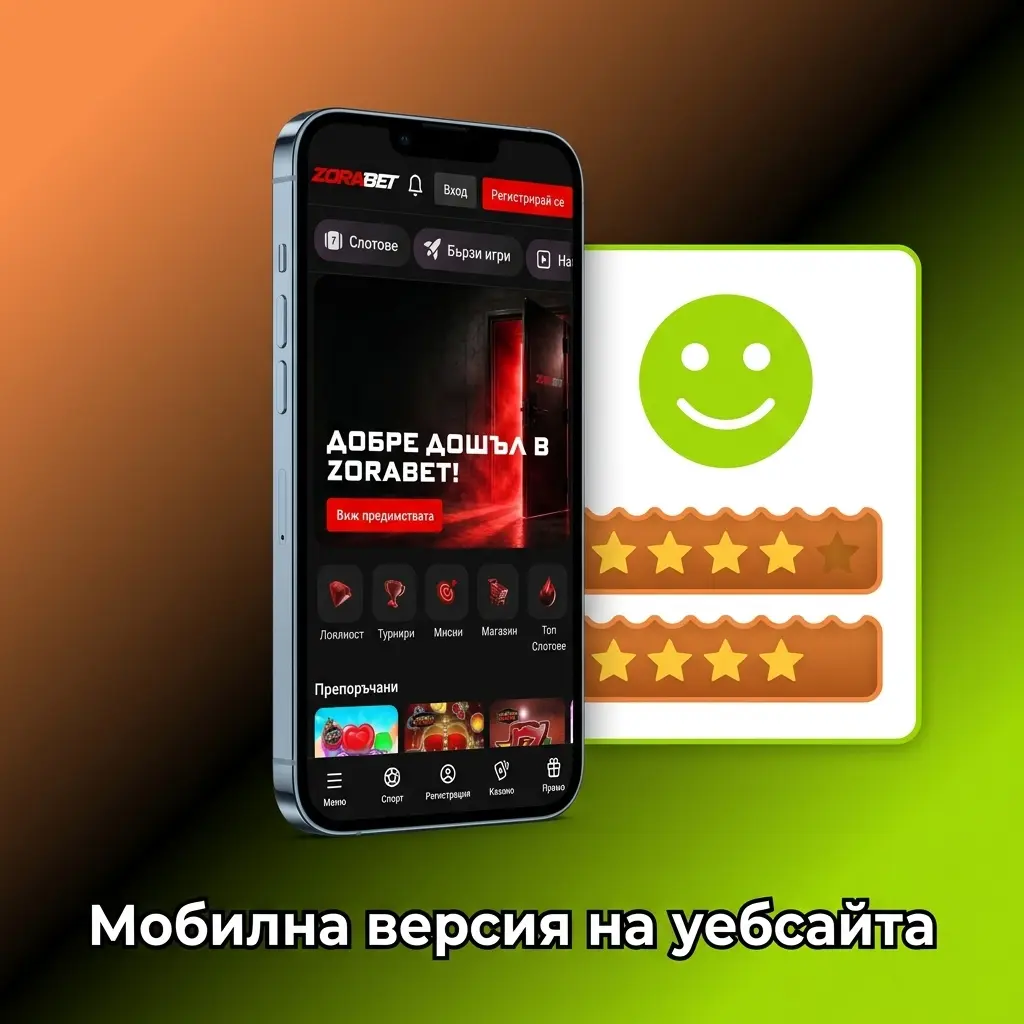 Мобилна версия на ZoraBet за бърз и сигурен достъп до игри, спортни залози и транзакции директно през телефона.