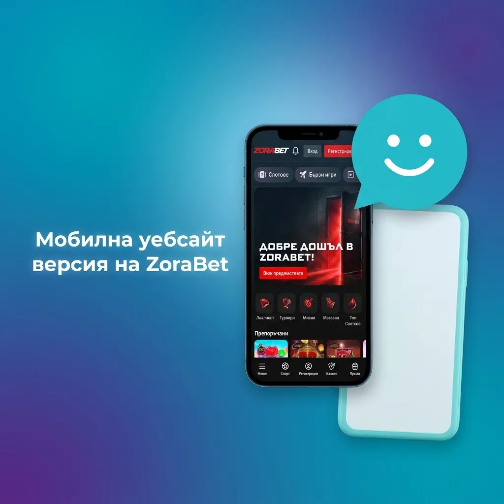 Мобилна уебсайт версия на ZoraBet за спортни залози и казино игри от смартфони.