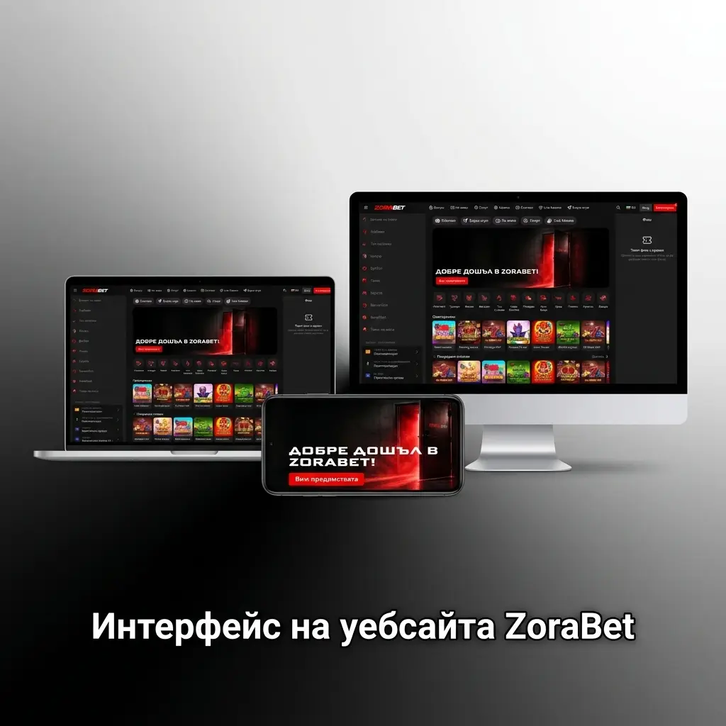Интуитивен интерфейс на уебсайта ZoraBet с горна навигационна лента за спортни събития и казино.